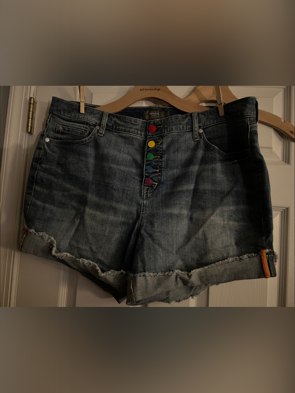 torrid Dark Blue Denim Shorts with Rainbow Buttons